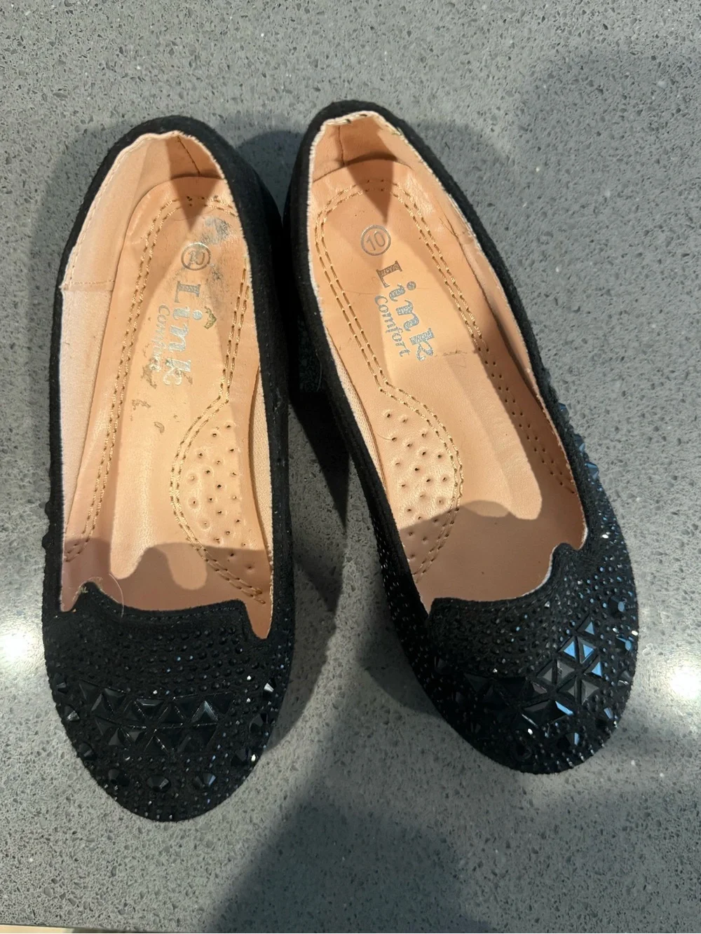 Black Embellished Little Girl’s Ballet Flats